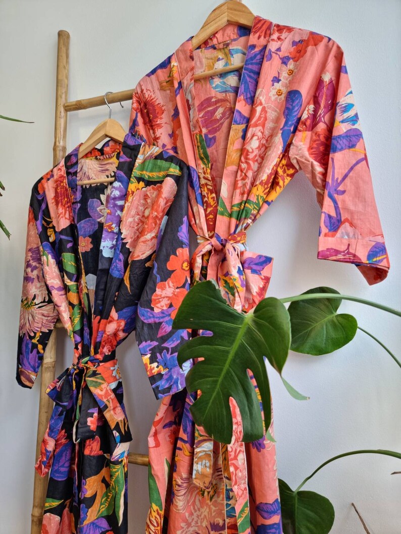 Pure Cotton Handprinted House Robe Summer Kimono Floral Etsy UK