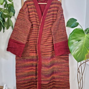 Yak Wool Blend Women Kimono Robe, Cozy Warm Winter Romance Loungewear, Green Paisley Cardigan House Coat with Pockets, Quirky Christmas Gift main image 0