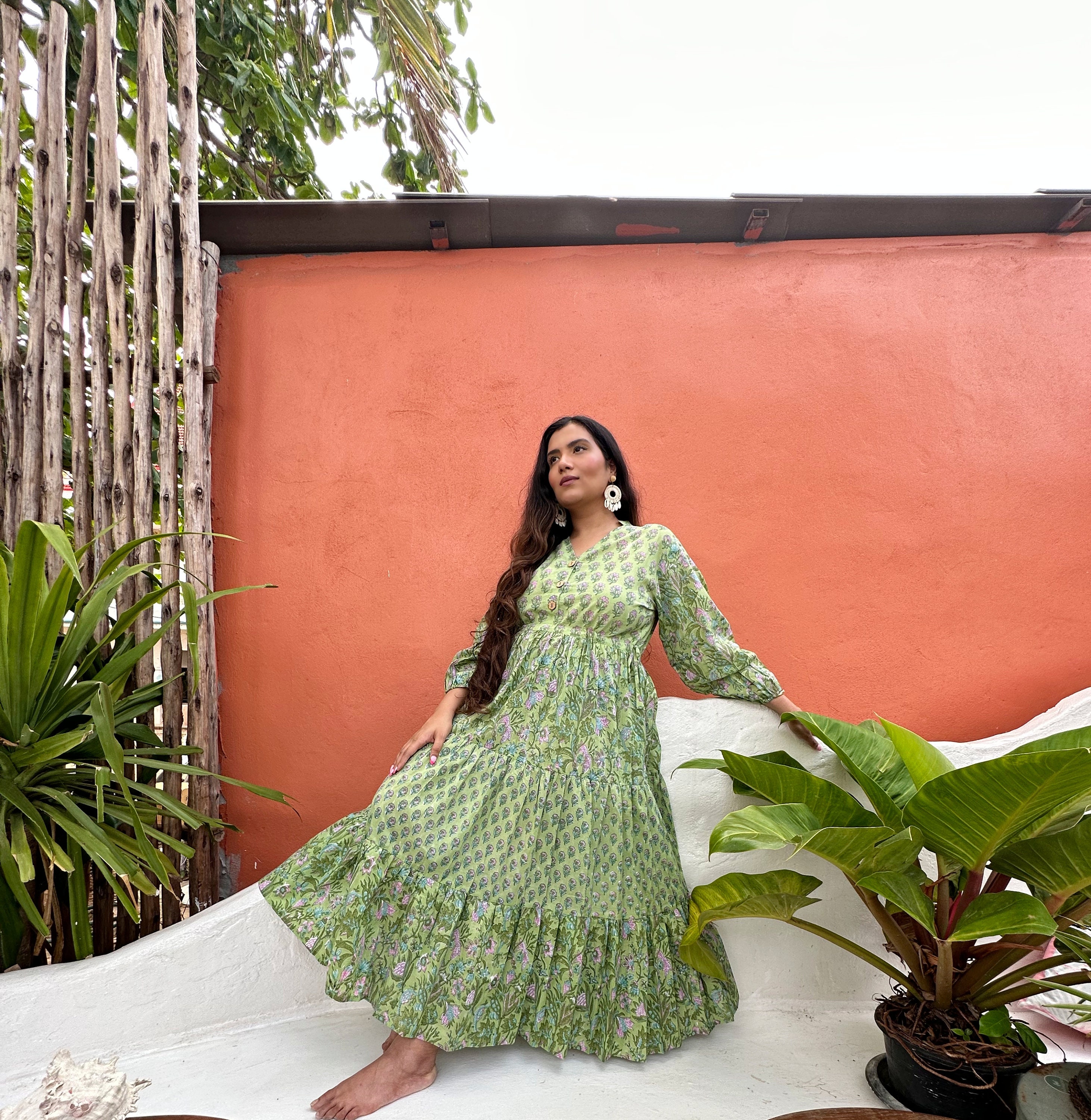 Pure Cotton Long Maxi Dress Indian Block Print Colourful Summer