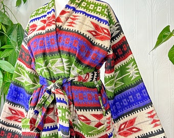 Unisex Yak Wool Blend Floral Kimono/Robe – Regal Lime Beige Black Voilet Red Geometric Stripe Aztec Print | Urban Quirky Hygge Cosy
