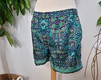 Men's Silk Shorts Boxers Boho Kimonos Man House Beach Artist Robe | Digital Abstract Wanderer Blue Green |