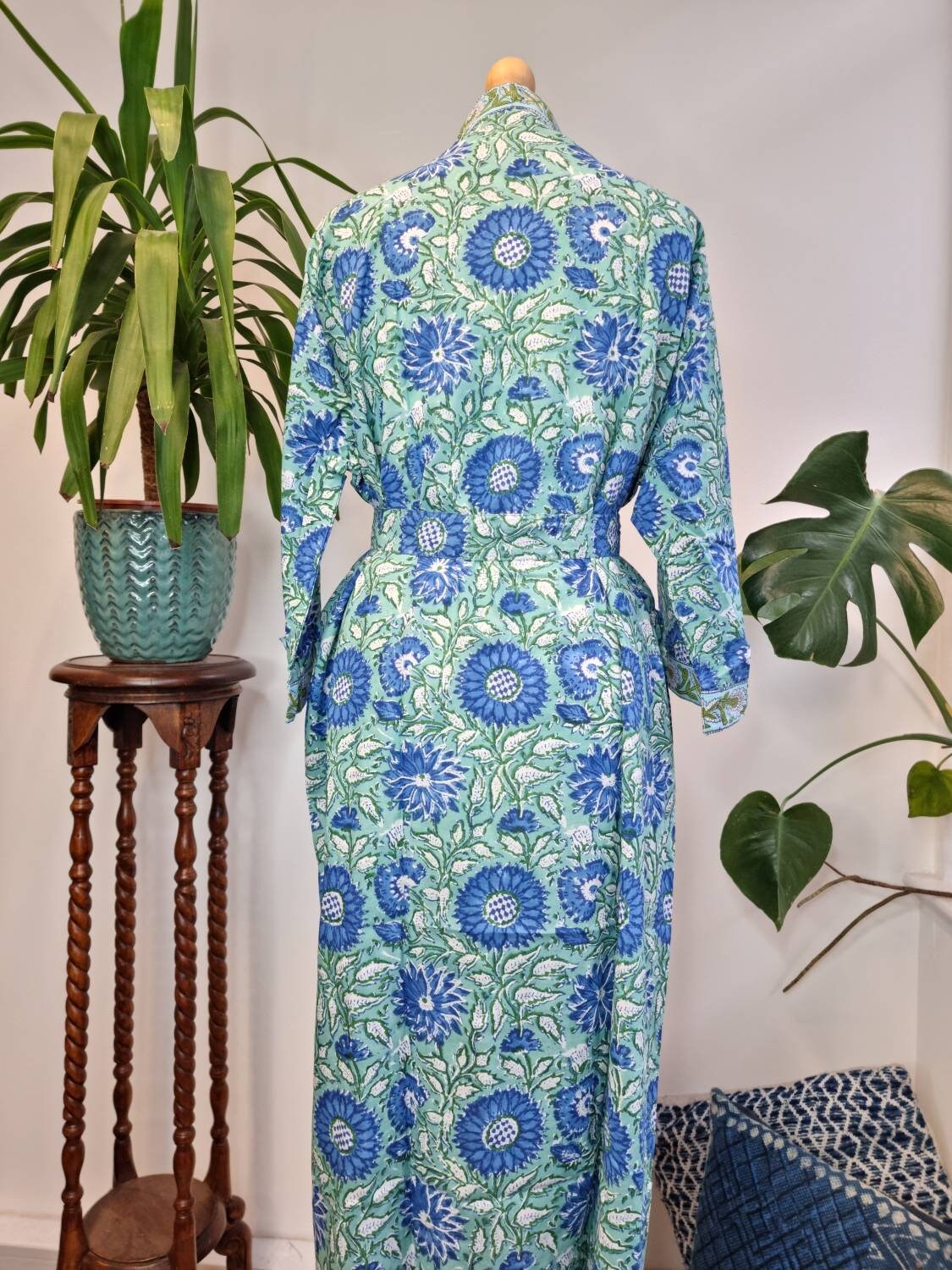 Pure Cotton Handprinted House Robe Summer Kimono Floral Beach Coverup ...