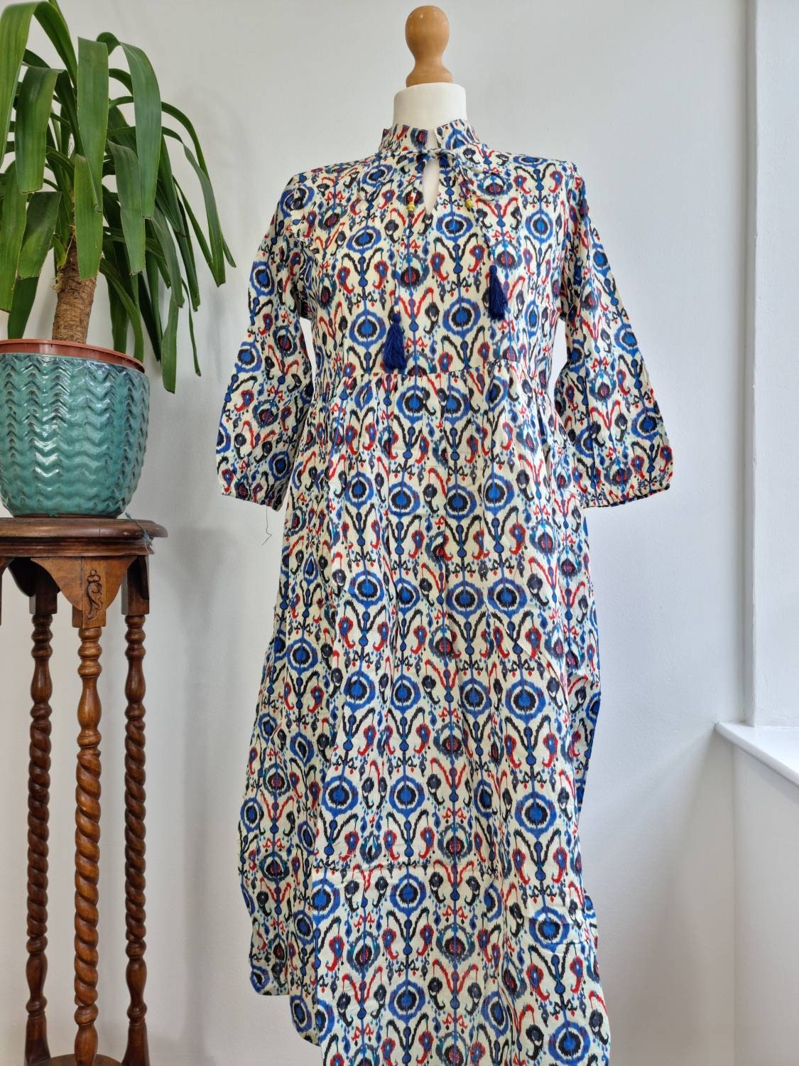 finny cotton ikat floral mini dress V-Neck Puff-Sleeve Mini Dress in Floral Ikat