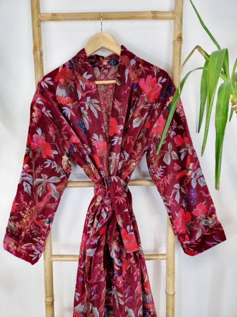 Luxury Velvet House Robe Unisex Kimono Boho Jacket Indian Silk Lined ...