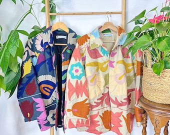 Suzani Hand Embroidered Short Collared Jacket | Spring Boho Coat