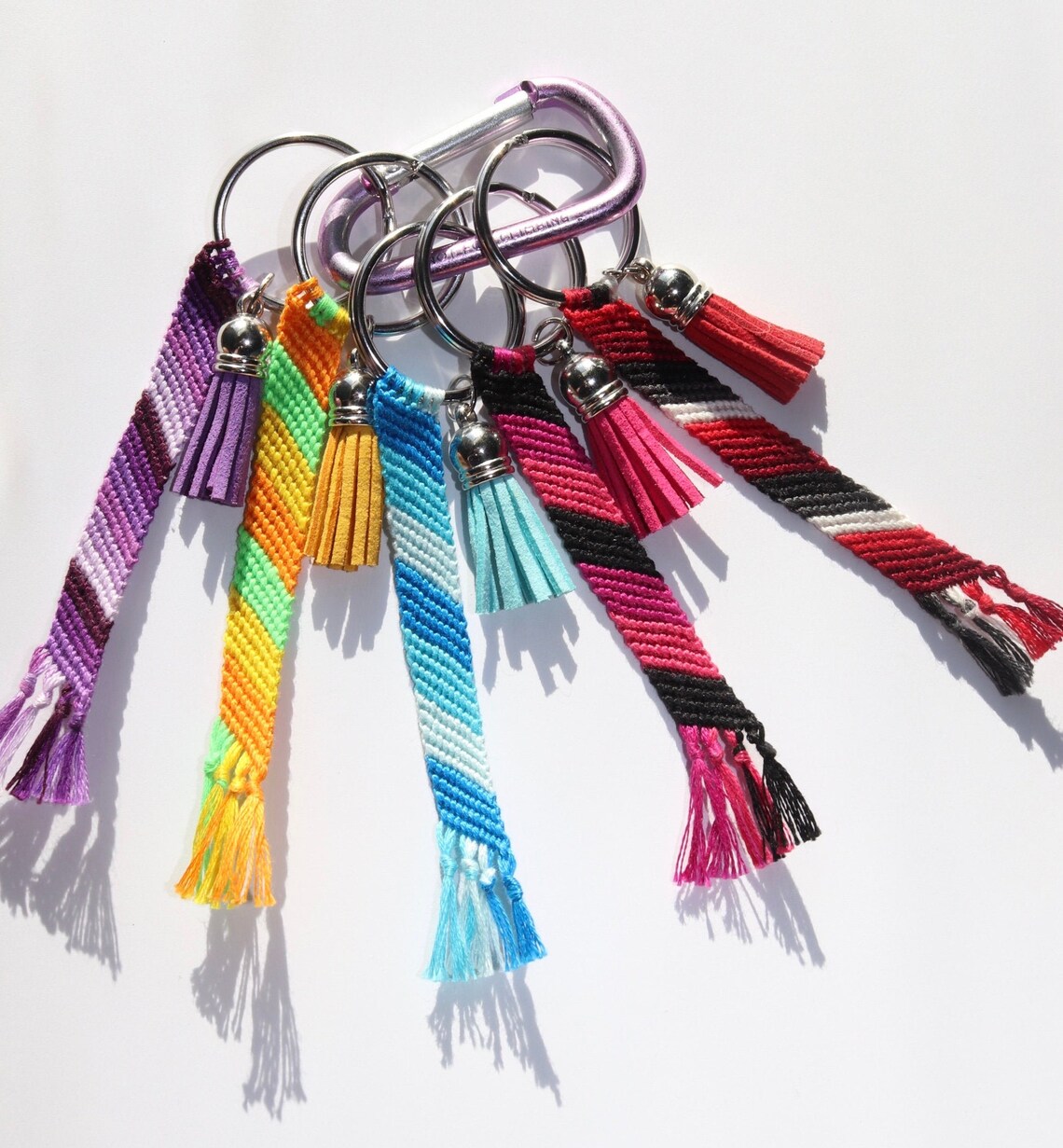 String Friendship Bracelet Key Chain Candy Stripe KeyChain Etsy Italia