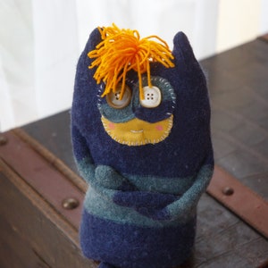 Eco-friendly monster toy Handmade upcycle design stuffed toy made from 100% recycled fabric. Sustainable and adorable image 2