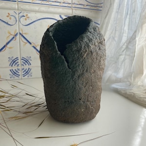 Wabi Sabi Papier Mâché Vase | Upcycled Stone Look Vessel for Dried Flowers | Natural Minimalist Decor | Eco Friendly Home Accent
