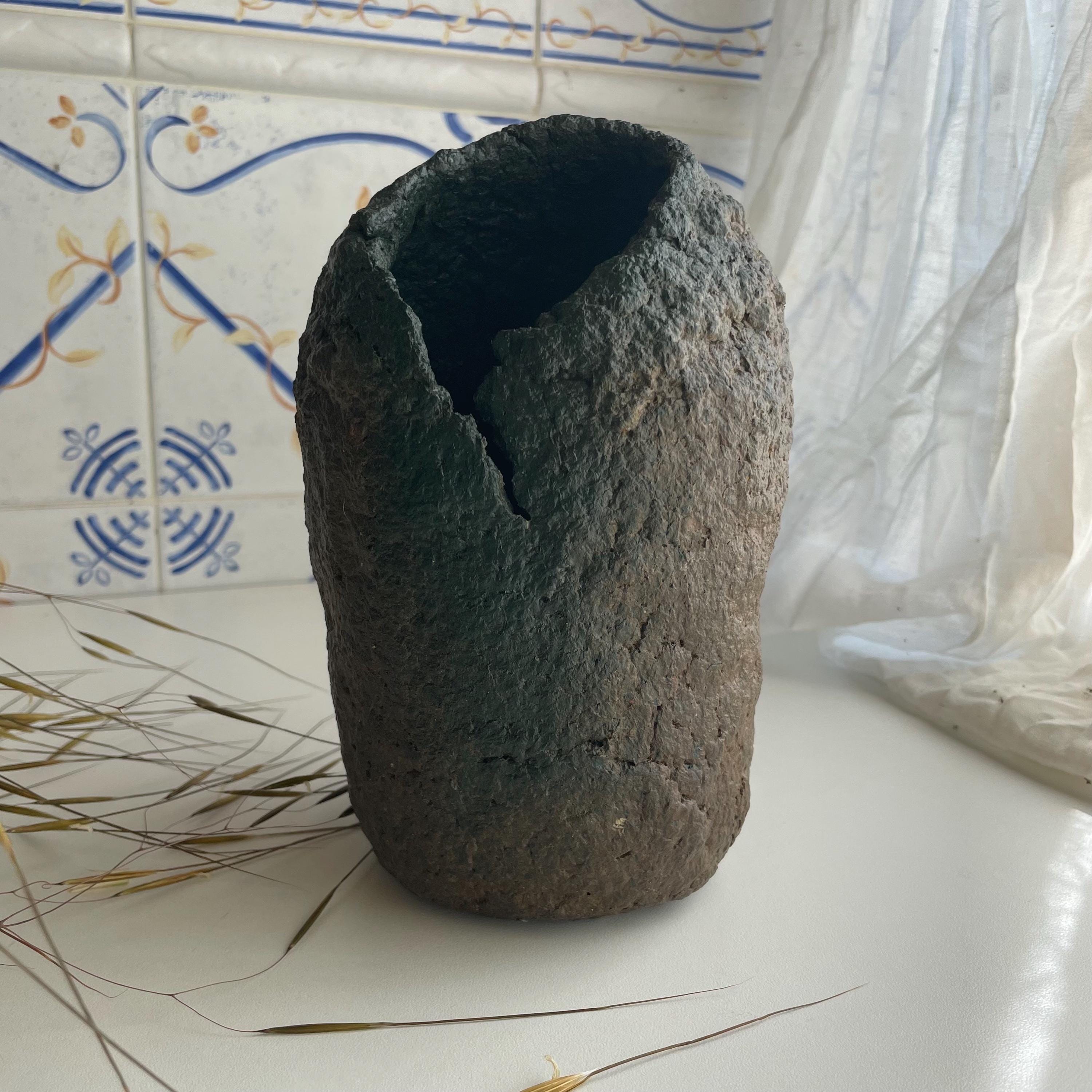 Wabi Sabi Papier Mâché Vase | Upcycled Stone Look Vessel for Dried Flowers | Natural Minimalist Decor | Eco Friendly Home Accent
