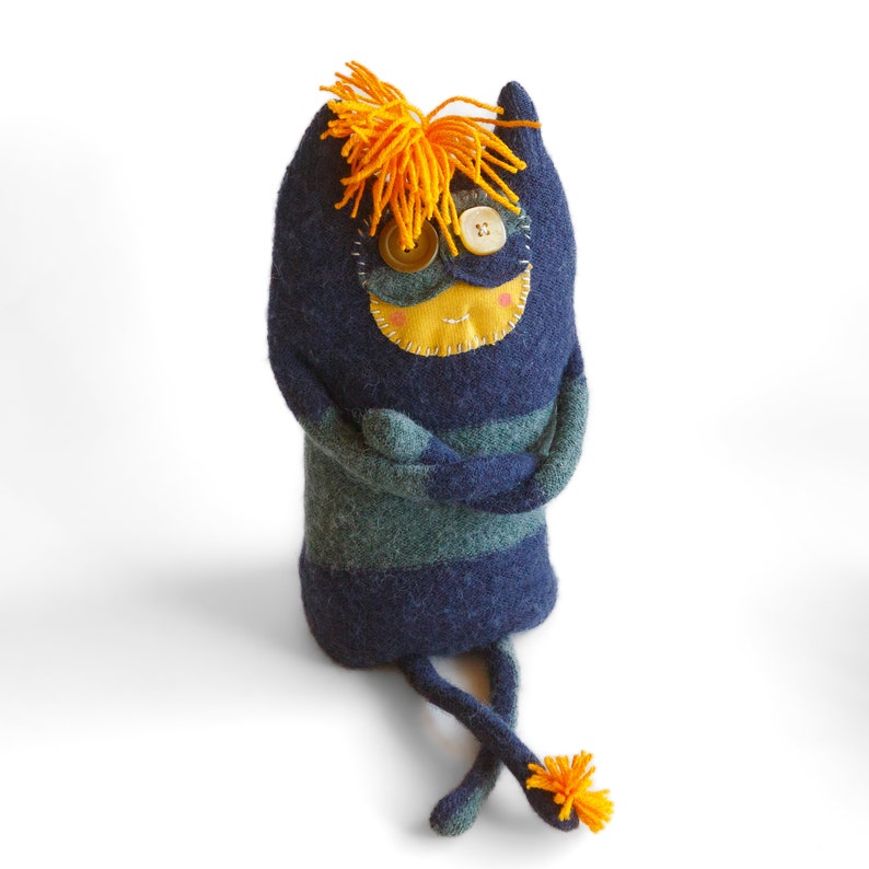 Baby monster – handmade monster toy. Upcycle design toy. 100% recycled fabric toy. Eco-friendly toy. Sustainable toy.