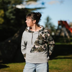 Upcycled Camo Patchwork Hoodie - Sustainable Handmade Streetwear - Reworked Eco-Friendly Fashion - Size S/M