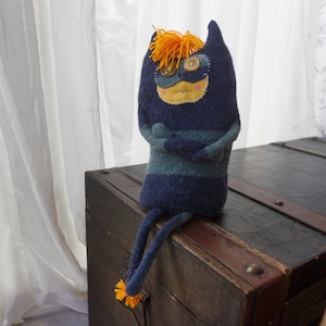 Eco-friendly monster toy Handmade upcycle design stuffed toy made from 100% recycled fabric. Sustainable and adorable image 1