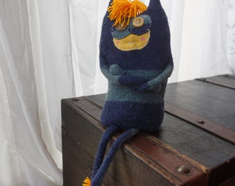 Eco-friendly monster toy – Handmade upcycle design stuffed toy made from 100% recycled fabric. Sustainable and adorable!