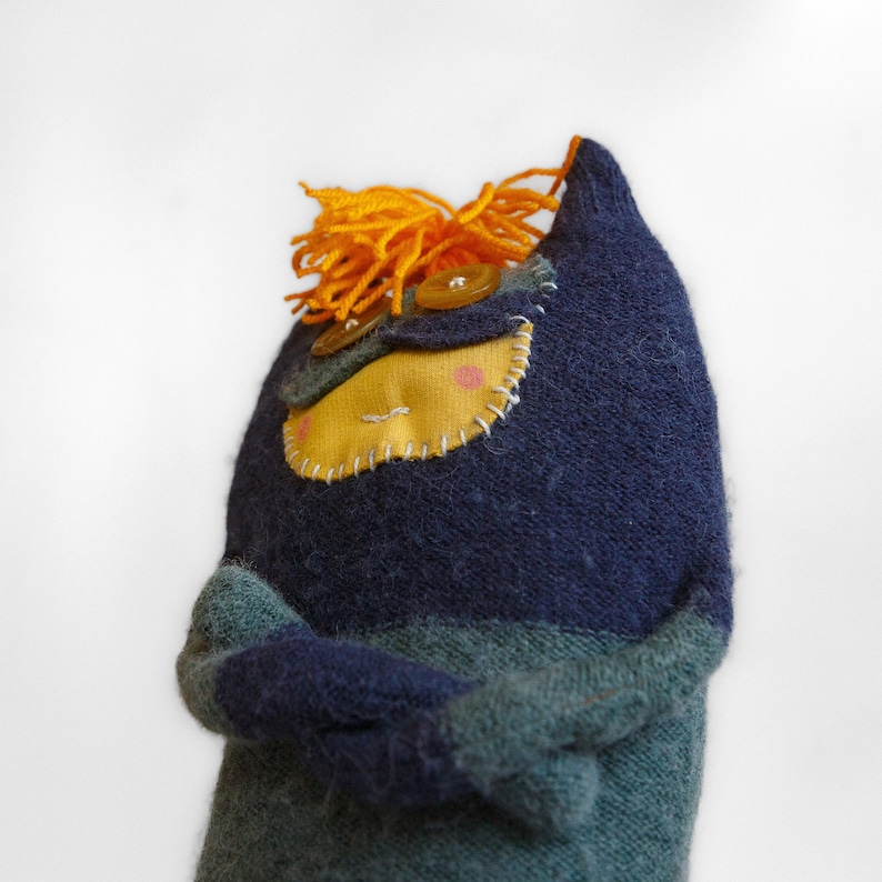 Eco-friendly monster toy Handmade upcycle design stuffed toy made from 100% recycled fabric. Sustainable and adorable image 9