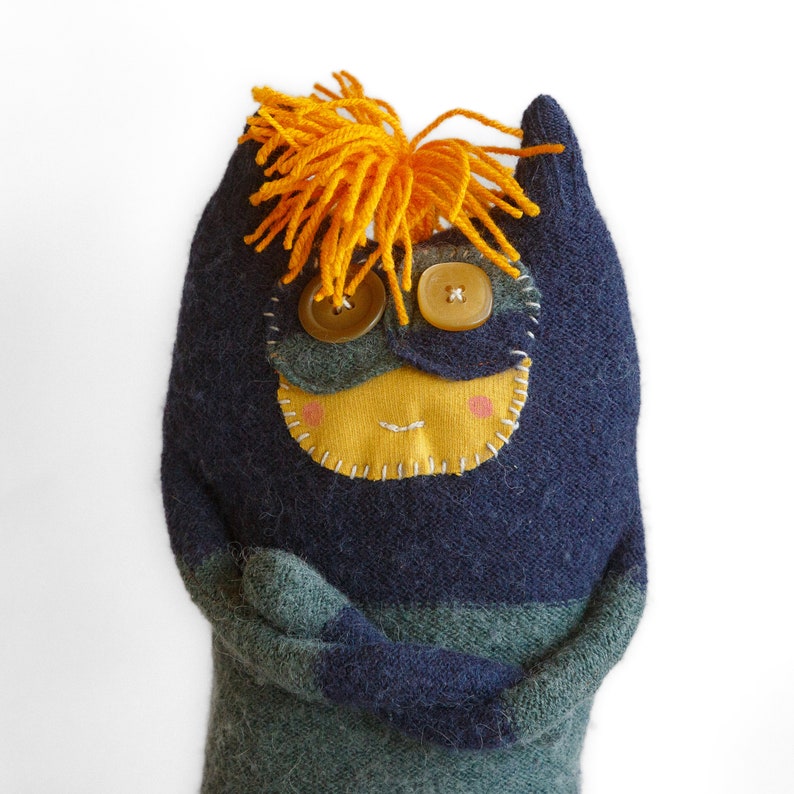 Eco-friendly monster toy Handmade upcycle design stuffed toy made from 100% recycled fabric. Sustainable and adorable image 4