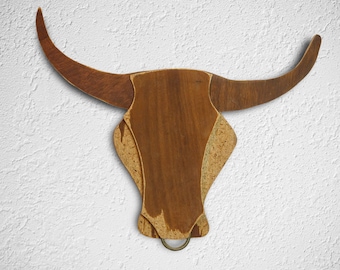 Wooden Bull Head - Eco-Friendly 3D Wood Wall Decor made from Recycled Materials | Hand-Carved Spanish Bull Head |  3D Wall Decor Wooden Bull