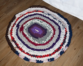 Upcycle design handmade oval crochet multicolor rag rug. 100% recycled rag rug.