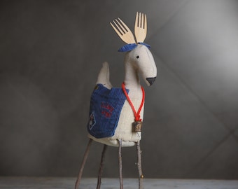 Handmade Cozy Reindeer Figure | Cozy Decor with Twig Legs and Wooden Antlers | Unique Recycled Vintage Fabric Sculpture