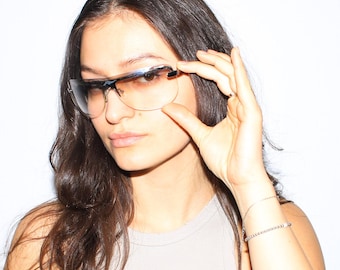 VINTAGE SUNGLASSES - Vintage Y2K wide rimless shield sunglasses in beige