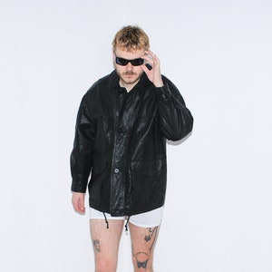 VESTES EN CUIR VINTAGE - Veste en cuir classique vintage des années 90 en noir