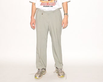 PANTALON VINTAGE, années 90, année 2000, années 2000 - pantalon plissé classique vintage des années 90 en vert kaki