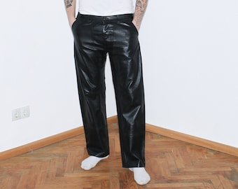 VINTAGE TROUSERS, 90s, Y2K, 00s - Vintage 00s straight leather trousers in black