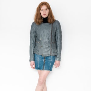 VESTES EN CUIR VINTAGE - Veste en cuir classique vintage des années 90 en gris