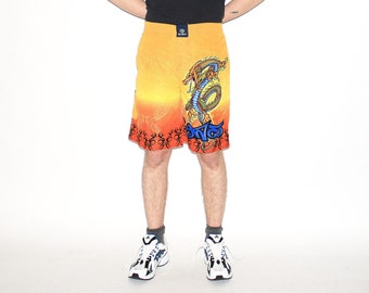 SHORTS VINTAGE, années 90, an 2000, années 2000 - short vintage des années 90 à imprimé dragon orange