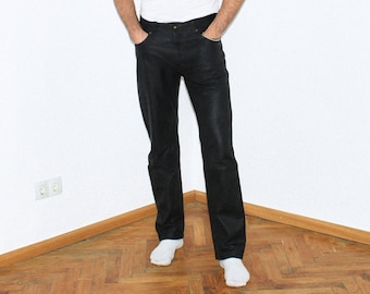 VINTAGE TROUSERS, 90s, Y2K, 00s - Vintage 90s straight leather trousers in black