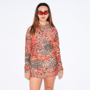VINTAGE DRESS -  Vintage Y2K abstract mini dress in orange / beige