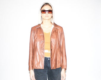 VINTAGE LEATHER JACKETS - Vintage 90s warm hooded leather jacket in brown