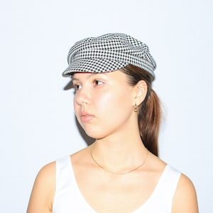 VINTAGE HAT - Bonnet de couvée pied-de-poule vintage des années 90 en noir/blanc