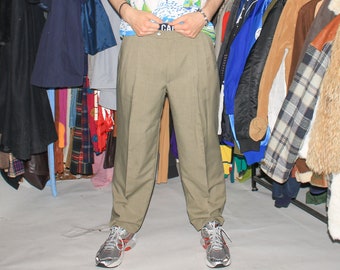 VINTAGE TROUSERS, 90s, Y2K, 00s - Vintage 90s classic pleated trousers in khaki green