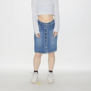 VINTAGE SKIRT - Vintage Y2K button denim midi skirt in blue