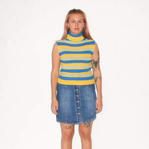 GILET VINTAGE - Gilet dolcevita a righe vintage anni &#39;90 in giallo/blu