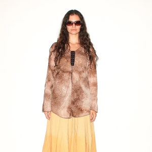 VINTAGE WOMENS TOP - Vintage Y2K boho seethrough top in brown