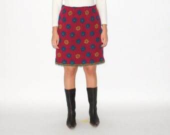 VINTAGE SKIRT, 90s, Y2K, 00s - Vintage 90s floral wool midi skirt in pink