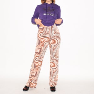 VINTAGE FLARE TROUSERS - Vintage Y2K abstract print wide trousers in beige