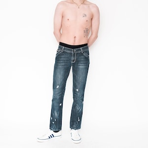 VINTAGE JEANS - Vintage Y2K distressed straight jeans in blue
