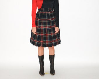 VINTAGE SKIRT, 90s, Y2K, 00s - Vintage 90s plaid wool midi skirt in multi color