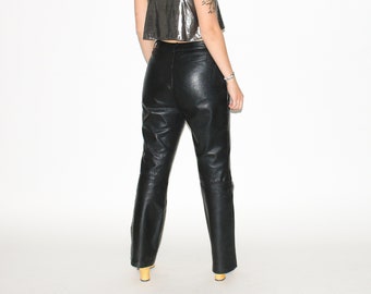 VINTAGE TROUSERS, 90s, Y2K, 00s - Vintage 90s straight faux leather trousers in black