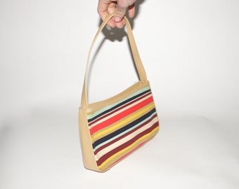 VINTAGE HANDBAG SHOULDERBAG, 90s, Y2K, 00s, Vintage 90s striped shoulder bag in multi color / beige