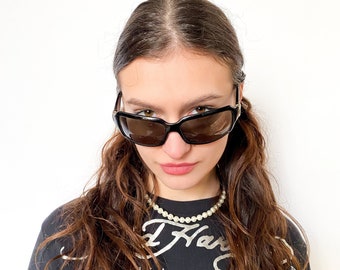 VINTAGE SUNGLASSES, 90s, Y2K, 00s - Vintage Y2K oversized rectangle sunglasses in black