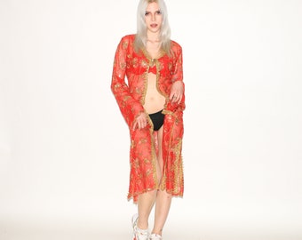 VINTAGE DRESS, 90s, Y2K, 00s - Vintage Y2K see through evening robe in red
