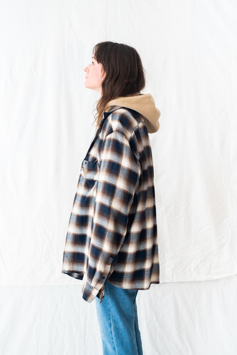 Vintage 90s oversized plaid shirt in beige