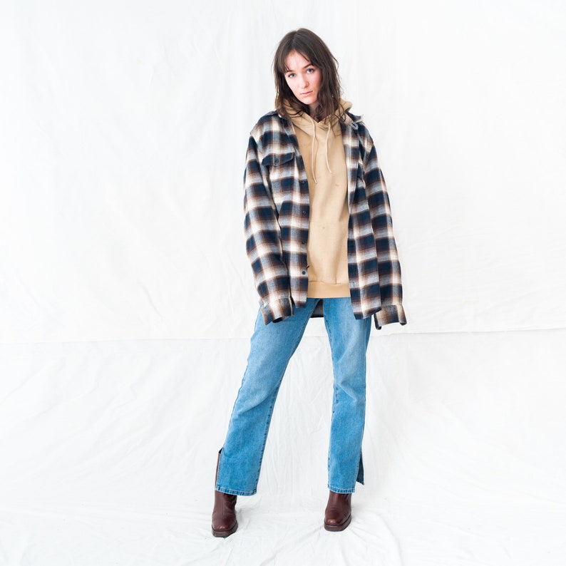 Vintage 90s oversized plaid shirt in beige
