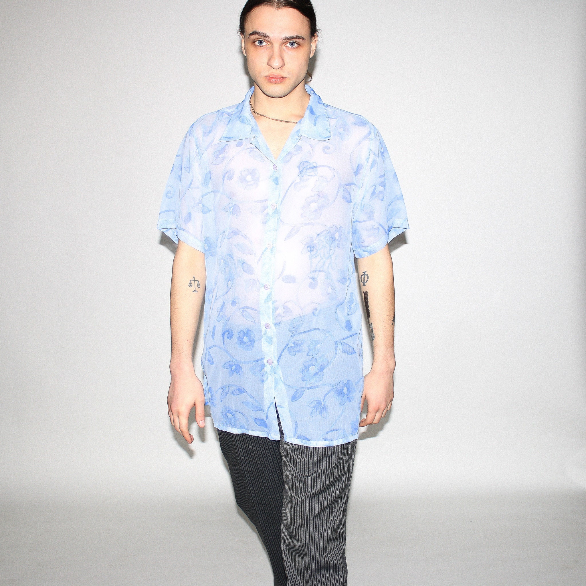 VINTAGE FLORAL SHIRT, 90s, Y2K, 00s Vintage 90s Floral Print See-through  Summer Shirt in Blue - Etsy