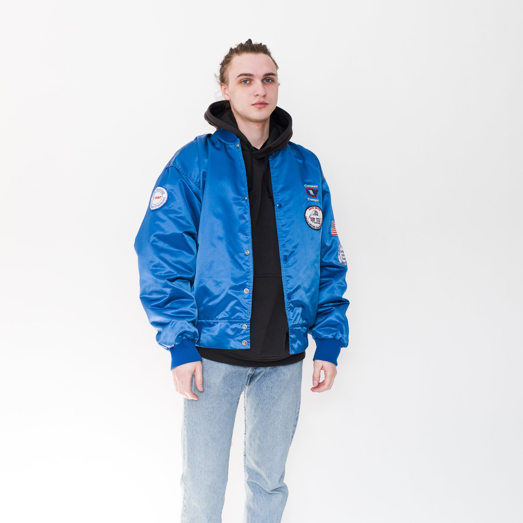 Vintage 90s classic nylon bomber jacket in blue Etsy