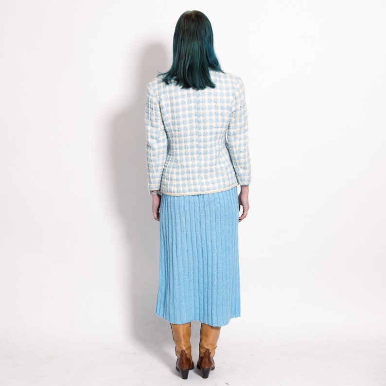 VINTAGE JUMPER, 90s, Y2K, 00s Vintage 90s cute plaid cardigan in light blue / white image 3