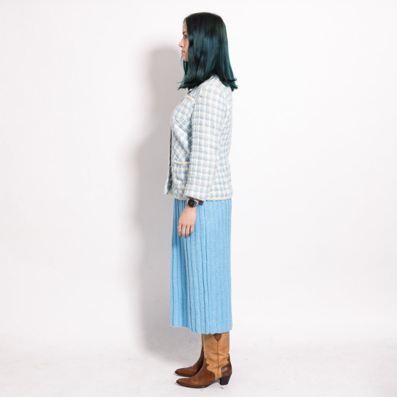 VINTAGE JUMPER, 90s, Y2K, 00s Vintage 90s cute plaid cardigan in light blue / white image 2